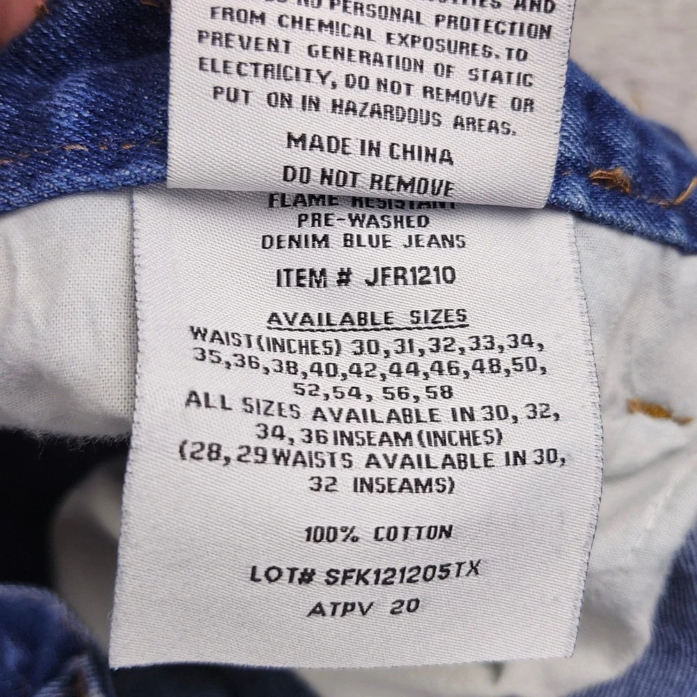 Rasco FR Flame Resistant Jeans Men 35x30 Blue Safety NFPA 2112 CAT2 Work JFR1210